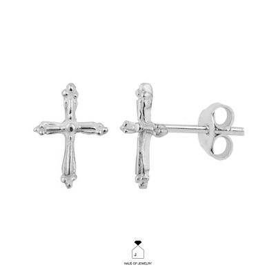 Haus of Jewelry BOHEMIAN CROSS STUD EARRINGS ต่างหูเงินแท้