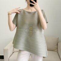 ❣☌ ♣♕ Aiden001 Average Size (45-70Kg) Summer Short Sleeve Pullover T-Shirt Pleated Top Womens Folded Thin Irregular Loose High Elasticity Free Ironing A0029