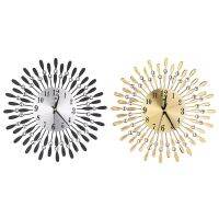 2x 15 Inch 3D Large Wall Clock Shiny Rhinestone Sun Style Modern Living Room Decor (Gold&amp;Black)