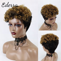 Short Human Hair Wigs Pixie Cut Curly Brazilian Hair for Black Women Machine Made Highlight Color Cheap Glueless Wig