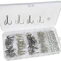 120Pcs/Box Treble Fishing Hooks with Split rings set Sharp Round Bend Triple hook Artificial Jig bait Barbed Fishhooks