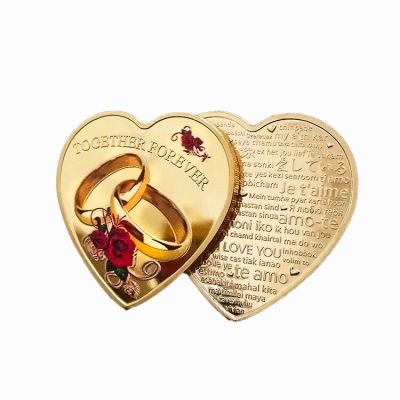 Wedding Collectible Coin Gold Couple Love Ring Commemorative Coin Gold Plated Coin Heart-Shaped