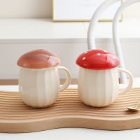 250ml Heat-resistant Mug Cartoon Mushroom Tea Cup with Lid Kitten Cute Coffee Ceramic Mugs Children Cup Office Drinkware Gift