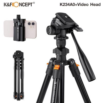 ขาตั้งกล้อง K&amp;F Concept รุ่น K234A0+Video Head+Phone Clip มาพร้อมอะแดปเตอร์ติดโทรศัพท์มือถือ (KF09.115)
