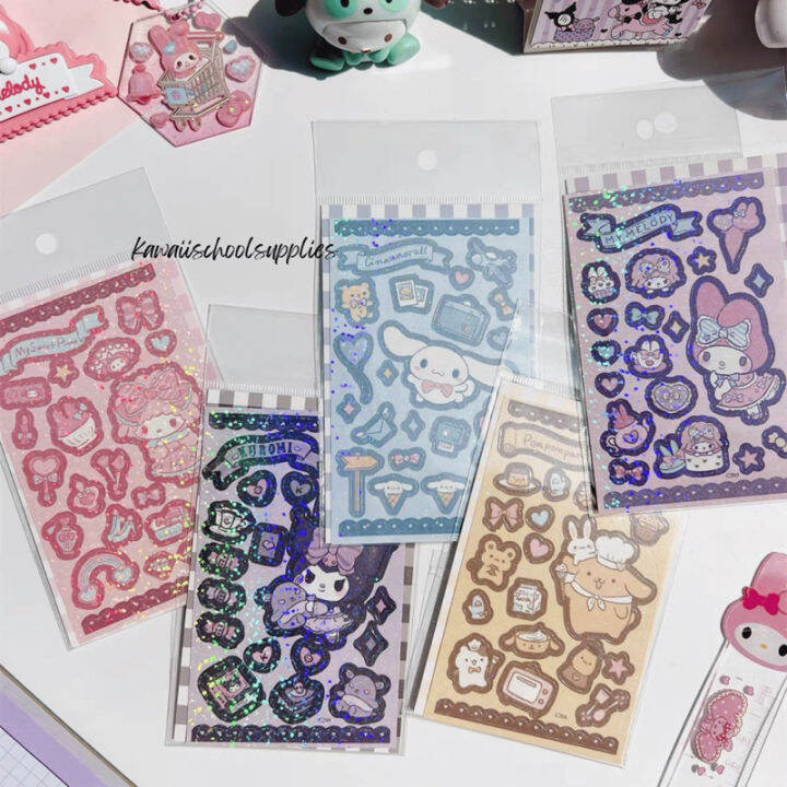 Cute Sanrio Melody Kuromi Cinnamoroll Laser Cut Stickers Journal ...