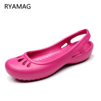 RYAMAG Women Clogs Jelly Sandals Home Non-slip Summer Hole Shoes Female Flat Slippers Plastic Female Waterproof EVA Garden2023