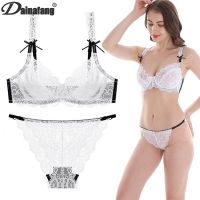 《Be love shop》DAINAFANG Sexy Lace Double-Breasted Bra Sets Transparent Three-Quarter Thong Underwear For Womens Lingerie