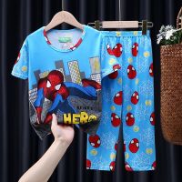 Cartoon Spiderman Kids Boys Pajamas Sleepwear Short Sleeve T-Shirt Long Pants 2pcs Pyjamas Set