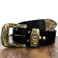 Factory Outlet Handmade Belt Male Leather Carving Personalized Pure Copper Pin Three -Piece Waist Band