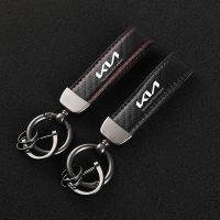 Leather Carbon Fiber Car Rings Keychain Zinc Alloy Keyrings For KIA KN K5 K3 with logo car Accessories