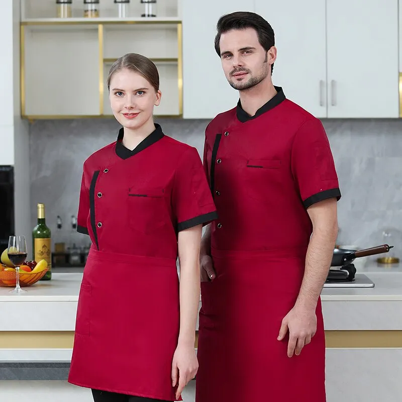 Chef Jacket and Apron for Men Women Restaurant Kitchen Cook Waiter Waitress  Uniform Bakery Bar Cafe Clothes