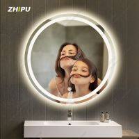 ZHIPU สมาร์ทกระจกห้องน้ำกลม 80cmกระจกledห้องน้ำ กระจกห้องน้ำ HD กระจกแต่งหน้า LED Round Makeup Mirror 70cm500mmแสดงเวลาและอุณหภูมิ กระจกไฟห้องน้ำอัจฉริยะ จอสัมผัส การกำจัดไอน้ำอย่างรวดเร็วด้วยปุ่ม