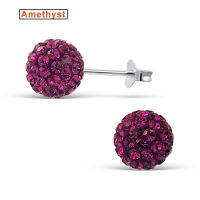 Silver thai Amethyst Crystal Ball Stud Earring  disco  ball silver stud Earring    ต่างหูคริสตัลลูกบอลคริสตัลอเมทิสต์ ลูกบอลดิสโก้ ต่างหูสตั๊ดเงิน