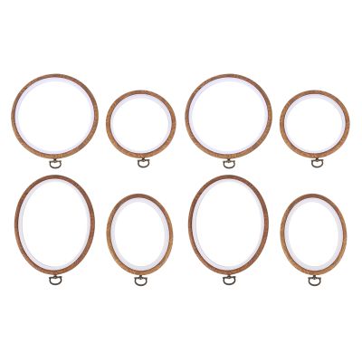 8 Pieces Embroidery Hoops Cross Stitch Hoop Imitate Wood Embroidery Circle and Oval Set for Art Craft Sewing and Hanging