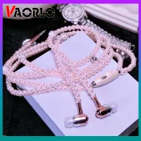 VAORLO 3.5mm Pearl Necklace Earphone 8 Colors Stereo In-Ear Headset Rhinestone Necklace Jewelry Beads Earphones with Mic for Samsung Xiaomi Brithday Girls Gifts For Women