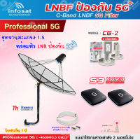 Thaisat C-Band 1.5M (ขางอ 100 cm.Infosat) + Infosat LNB C-Band 5G 2จุด รุ่น CG-2 + PSI S3 HYBRID 2 กล่อง พร้อม สายRG6 40 m.x2