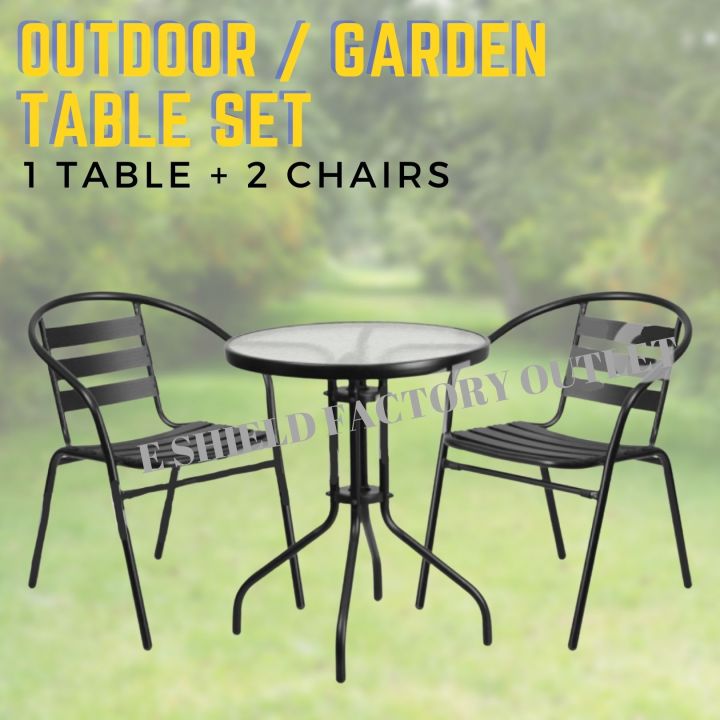 Outdoor Table Set (Table + 2 Chairs) Powder Coated Garden Table Set