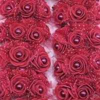 【LZ】►  Cabeça de mini rosa pérola 24 peças de espuma 3cm miçangas flores artificiais para decoração de casamento faça você mesmo coroa de noiva decoração de casa flor falsa