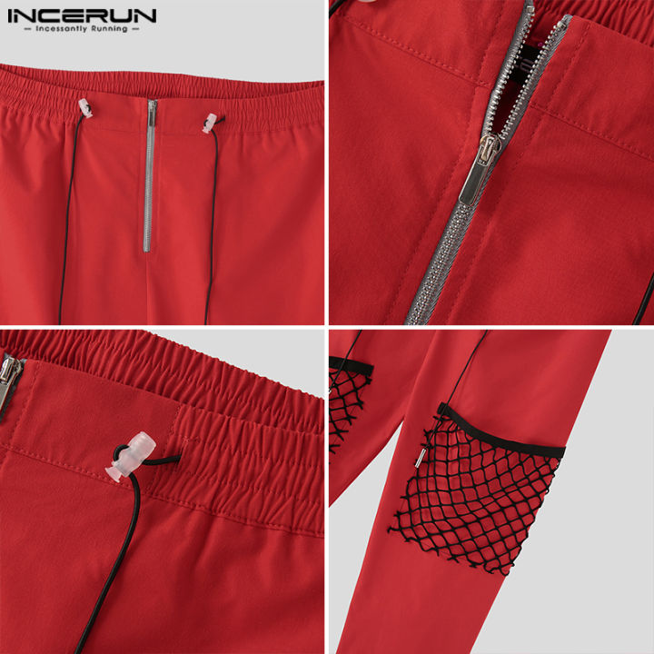 incerun-กางเกงขายาวมีเชือกผูกสำหรับผู้ชายกางเกงขายาวขากว้างเอวยางยืดกางเกงตาข่ายจับปลา-ใส่ลำลอง-3