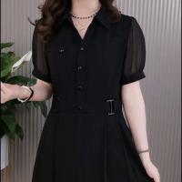 ✎ High-grade chiffon stitching dress 2023 summer new temperament of collar cultivate ones morality show thin web celebrity hot style