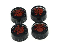 KAISH Set of 4 LP Black/Red SKULL Guitar Knobs Speed Control Knobs