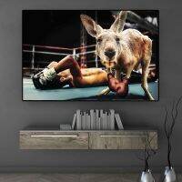 Modern Funny Kangaroo Wears Boxing Gloves To Show A Smile Canvas Posters and Printed Pictures for Living Room Home Decoration