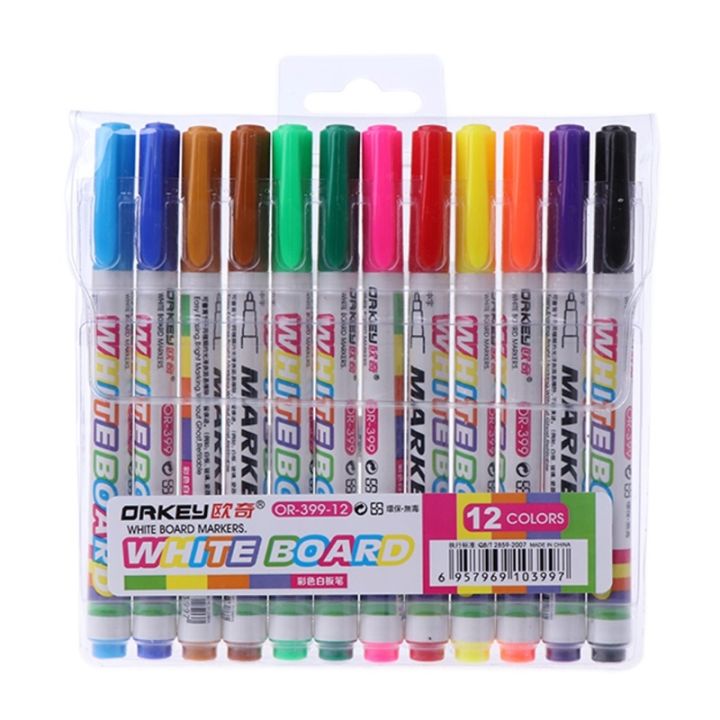 12-colors-whiteboard-marker-non-toxic-mark-sign-fine-nib-set-supply-drop-shipping