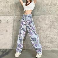 High Waist Wide Leg Jeans Womens Spring and Autumn BF Straight Loose and Thin Pants Women Jeans Print Pants for Ladies