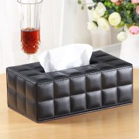 Simple PU Tissue Box Paper Towel Holder Desktop Napkin Storage Container For Home Office (Size S, Black)