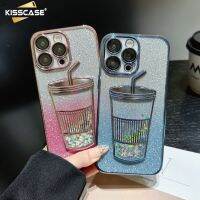 KISSCASE 3D ถ้วยเคสโทรศัพท์ทรายไหลสำหรับ Iphone 14 13 12 Pro Max เคสกันแดดป้องกันปลอกกลิตเตอร์ไล่ระดับสีสำหรับ Iphone 13 Pro Max 13Pro 13เคสนิ่มชุบแฟชั่น