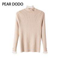 PEAR DODO เสื้อยืดถักครึ่งคอสูงสำหรับผู้หญิง