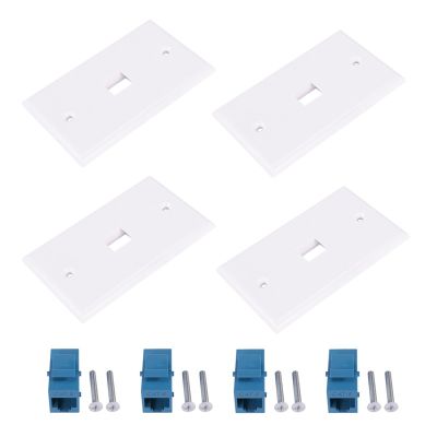 4x Cat6 Ethernet Wall Plate Outlet 1 Port RJ45 Network Female To Female Keystone Wall Coupler Jack Plate White &amp; Blue