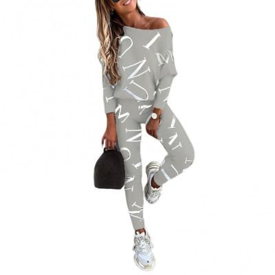 Outfit Letters Print Long Sleeve Top Spring Women Blouse Pants Tracksuit for Sports