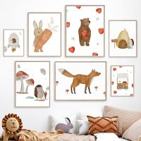 Chic Boho Kids Room Decor: Cartoon Animal &amp; Rocket Canvas Wall Art Prints