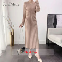 2021JulyPalette Elegant Ladies Long Knitted Dress Autumn Winter Long Sleeve Sweaters Knitted Dress Women Slim Maxi Knitting Robe