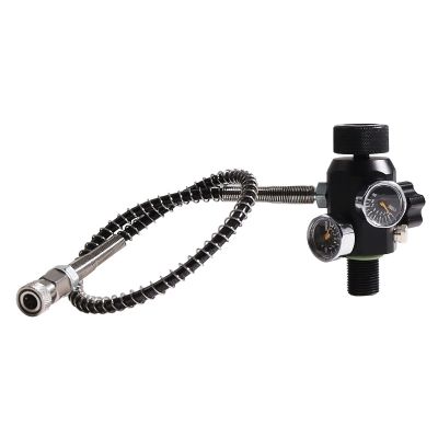 PCP Air Tank Charging Valve Air Filling Station Refill Adapter with Gauge 400Bar 6000Psi and Reinforced Hose M18X1.5