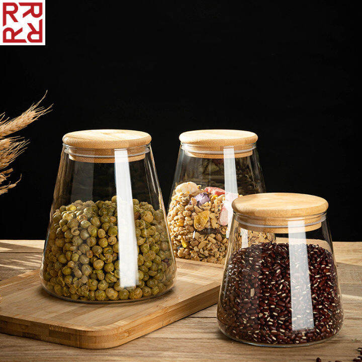 Roborobo Bottles Wood Lid Kitchen Storage Glass Airtight Canister Jars