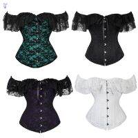 yi ชุด corset สตรีแขนสั้นเปิดไหล่แบบผูกเชือกวินเทจ