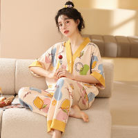 Summer Knitted Cotton Two Piece Panda Short Sleeved Women Pajamas Sets Pyjamas Ladies Sleepwear Cute Cartoon Pijamas M-5XL