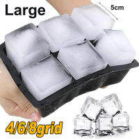 4/6/8 Grids Silicone Big Ice Cube Tray with Lid Reusable Ice Ball Maker Giant Square Ice Mold Bar Kitchen Accessories