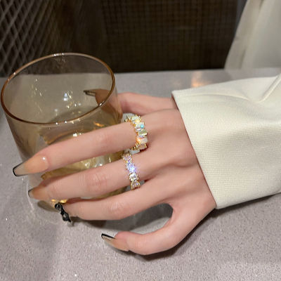 Kang Jessy ins แหวนหรูหราเบาๆสไตล์ไฮเอนด์แหวนเปิดแฟลชซุปเปอร์เพทายดีไซน์เฉพาะสำหรับผู้หญิงแหวนที่นิยมในโลกออนไลน์