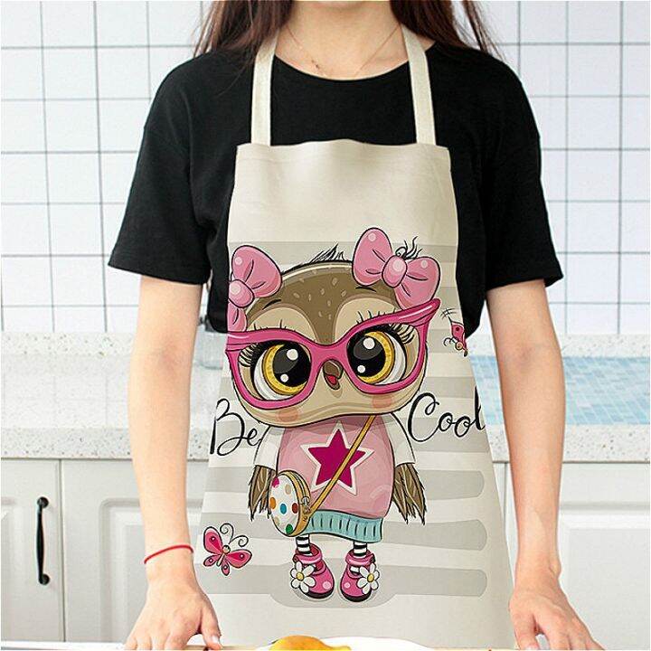 1pc-owl-cotton-sleeveless-apron-linen-flower-printed-kitchen-brief-pinafore-women-home-cooking-baking-waist-bib-delantal-cocina