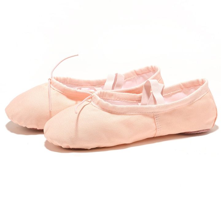 รองเท้าแตะผ้าแคนวาส-รองเท้าใส่ฝึกซ้อมโยคะสีชมพูรองเท้าออกกำลังกายในร่มเด็กเต้นบัลเล่ต์เข้ายิมเด็กผู้หญิง