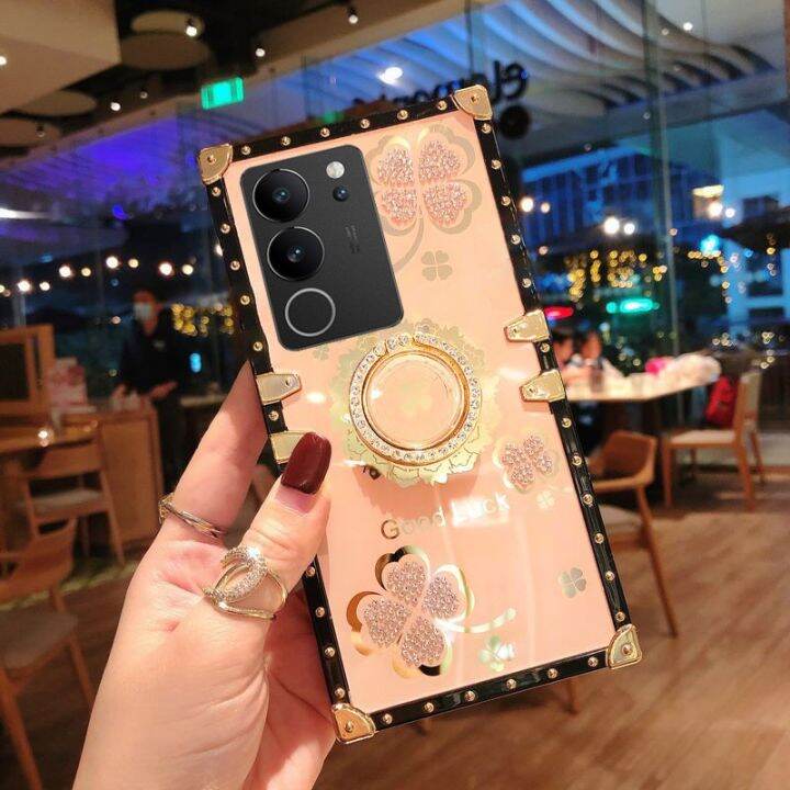 เคสสำหรับ-vivo-v29-v27-v27e-5g-v-29-v-27-vivov29เคส-vivov27e-vivov27-2023สำหรับผู้หญิงเคสด้านหลังเคสมือถือแบบมีห่วงจับยึด-tpu-นิ่มกันกระแทกกันกระแทกรูปดอกไม้โคลเวอร์