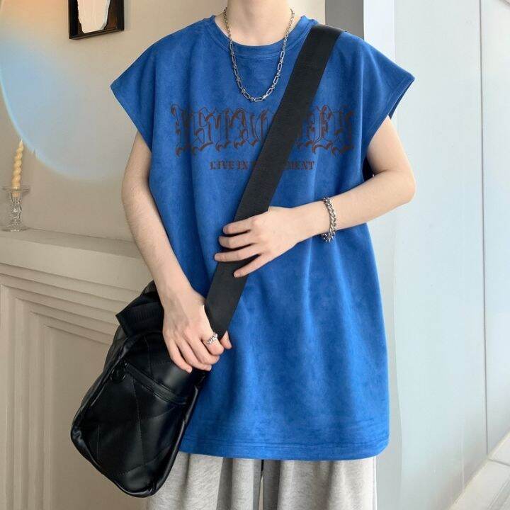 original-suede-american-style-320g-heavy-short-sleeved-t-shirt-mens-summer-european-and-american-trendy-brand-three-quarter-sleeves-shoulder-sleeveless-vest