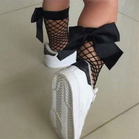 【cw】Fashion Baby Girl Mesh Socks With Big Bow Summer Cotton Breathable Black White Cute Toddler Kids Socks 0-3Y