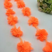 [HOT!] 1 Yard 3D Orange Chiffon Flower Lace Trim Baby Hair Band Lace Fabric Decoration DIY Garment Accessories Ribbon 12