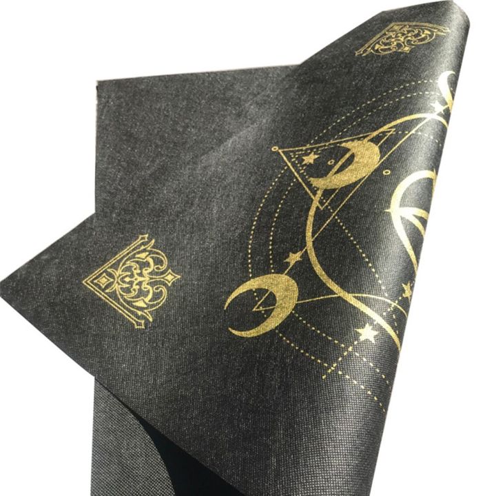 ผ้าปูโต๊ะไพ่ทาโร่กระดานรองแท่นบูชากำมะหยี่สีดำทองเกมโหราศาสตร์การ์ดผ้าขนาด49x49ซม