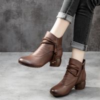 COD dsdgfhgfsdsss Ready StockBut Pendek Wanita low heel ankle boots Martin boot New Retro national style handmade leather short womens elegant fashion single boots middle heel