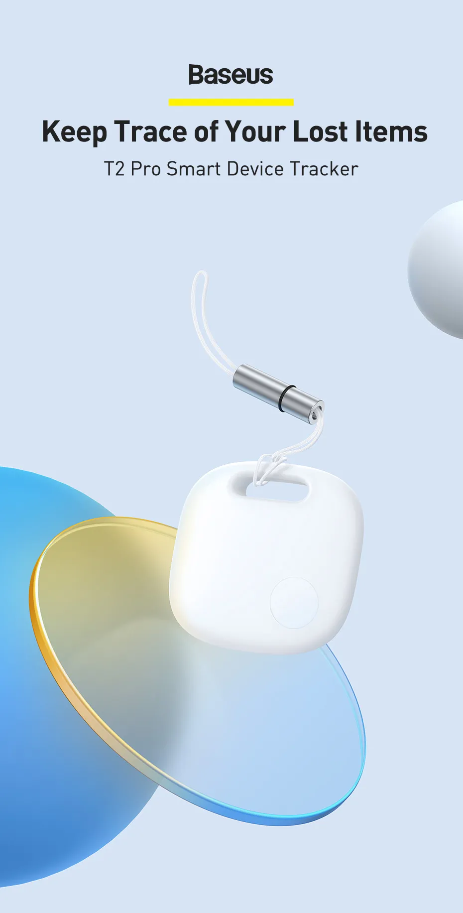 Các màu sắc của Tag Bluetooth Baseus T2 Pro: trắng, hồng, xanh